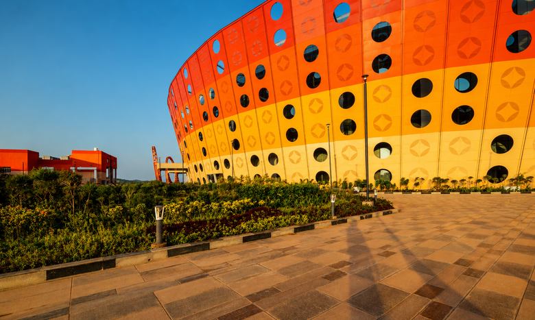 The facade of the Prithvi convention centre