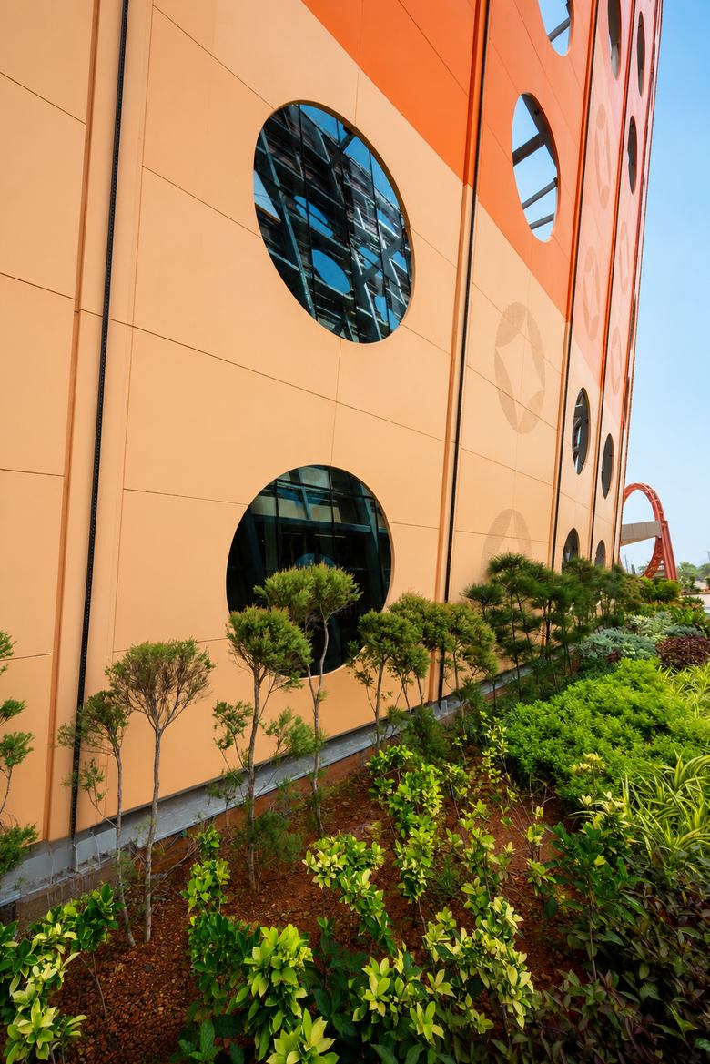 The Prithvi convention centre at dusk